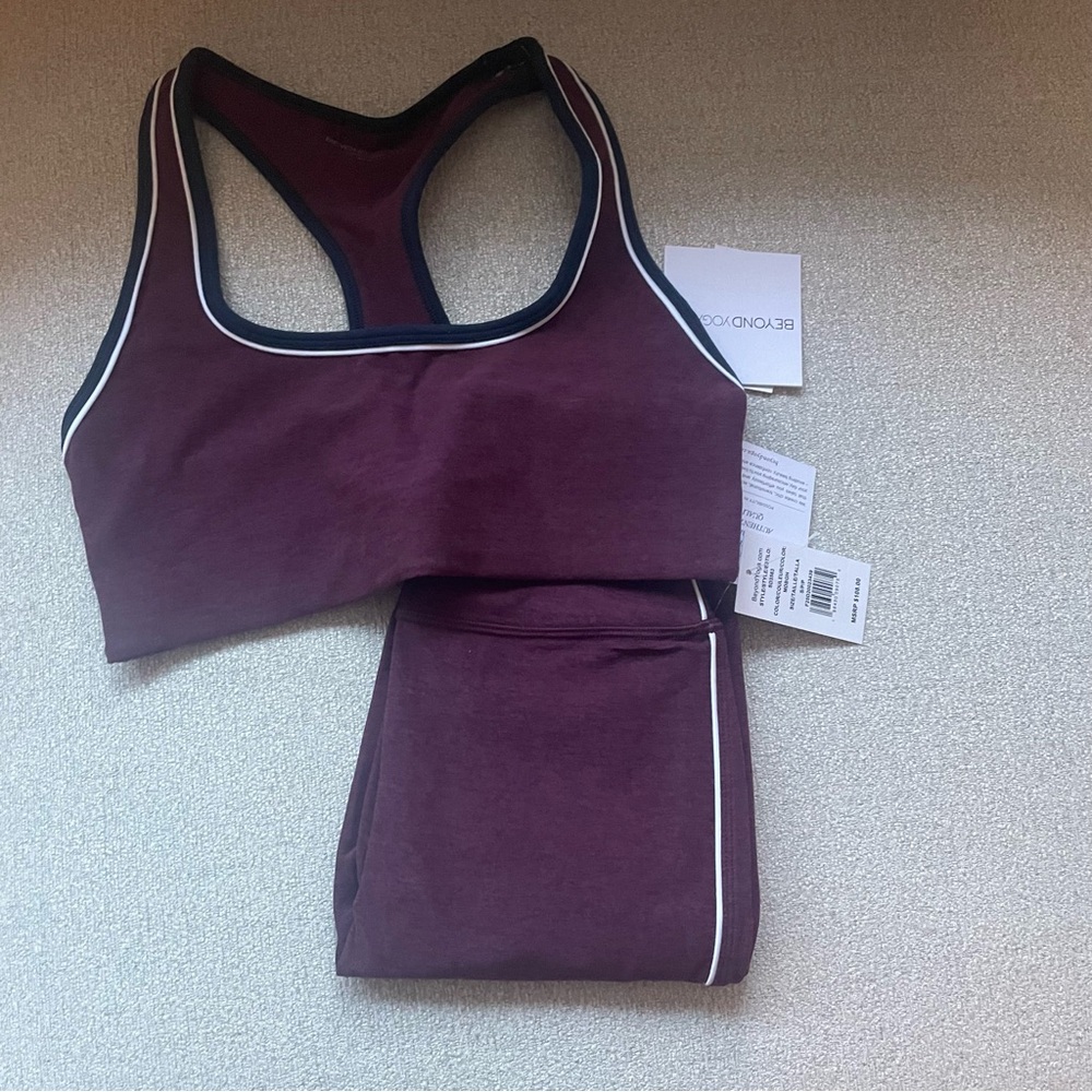 NWT Beyond Yoga Set: Spacedye Ready Bra & Midi Legging Midnight Burgundy Heather - Picture 11 of 11